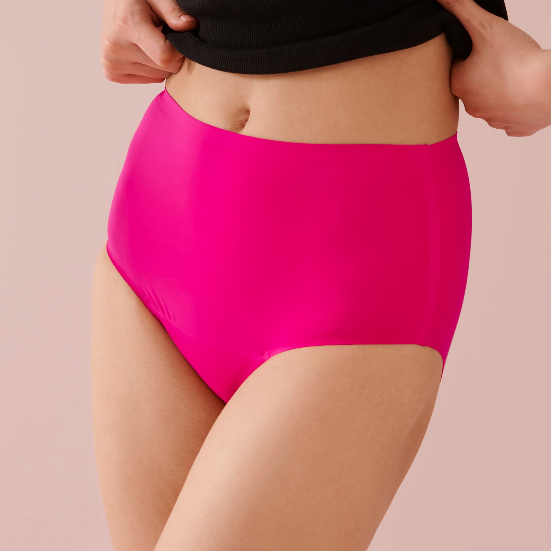 Front of the pink high waist bikini period panty - NEWEX