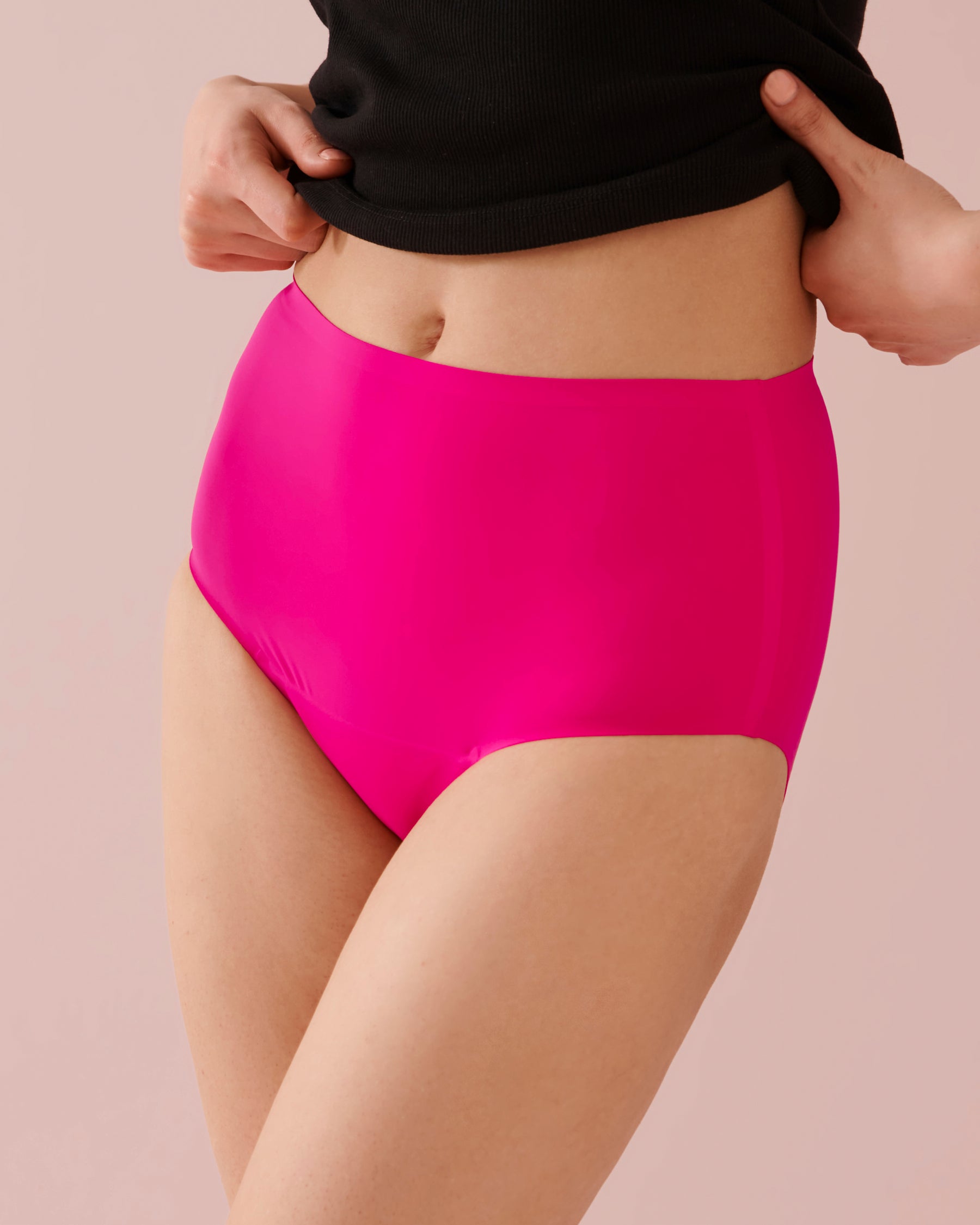 Front of the pink high waist bikini period panty - NEWEX
