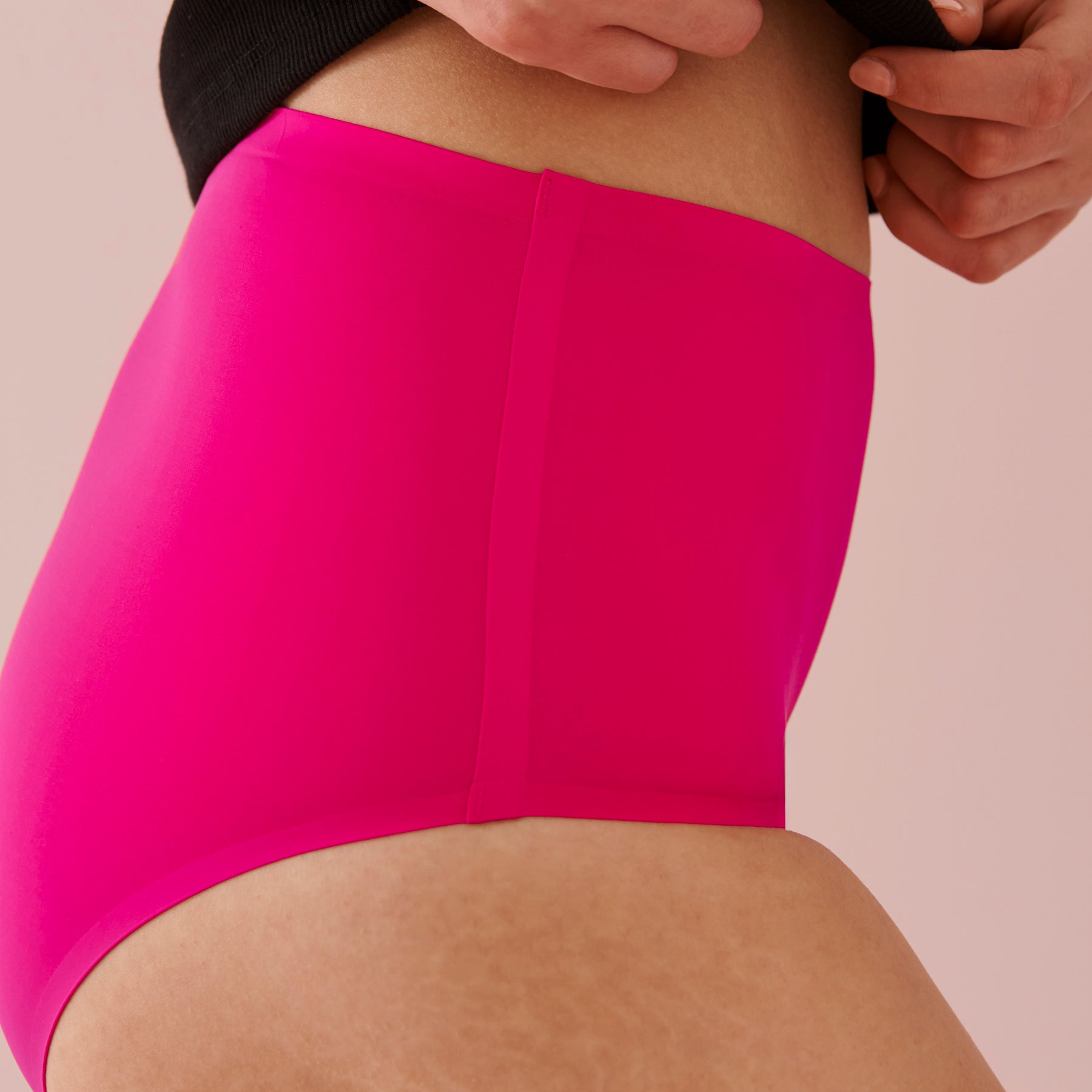 Side of the pink high waist bikini period panty - NEWEX