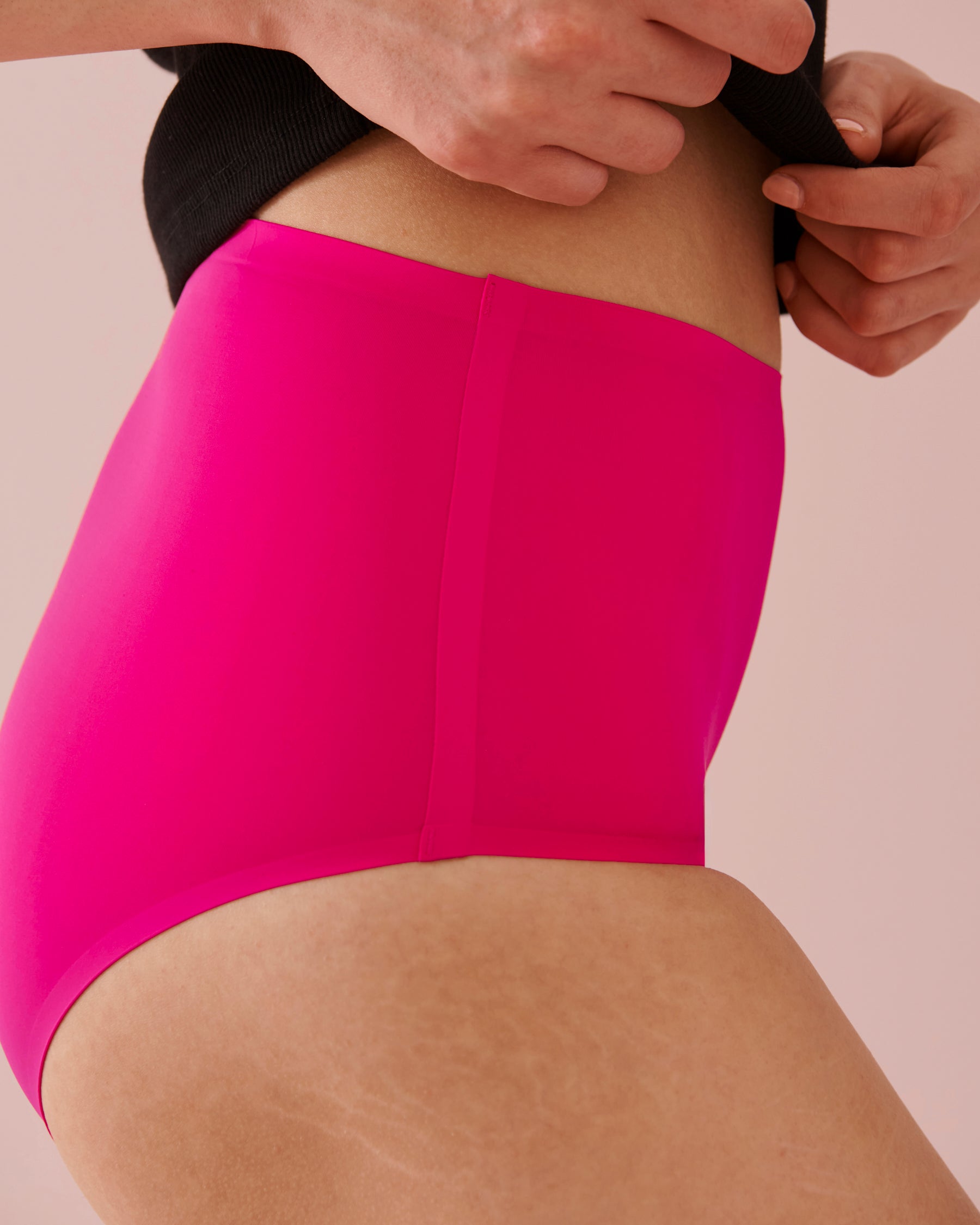 Side of the pink high waist bikini period panty - NEWEX