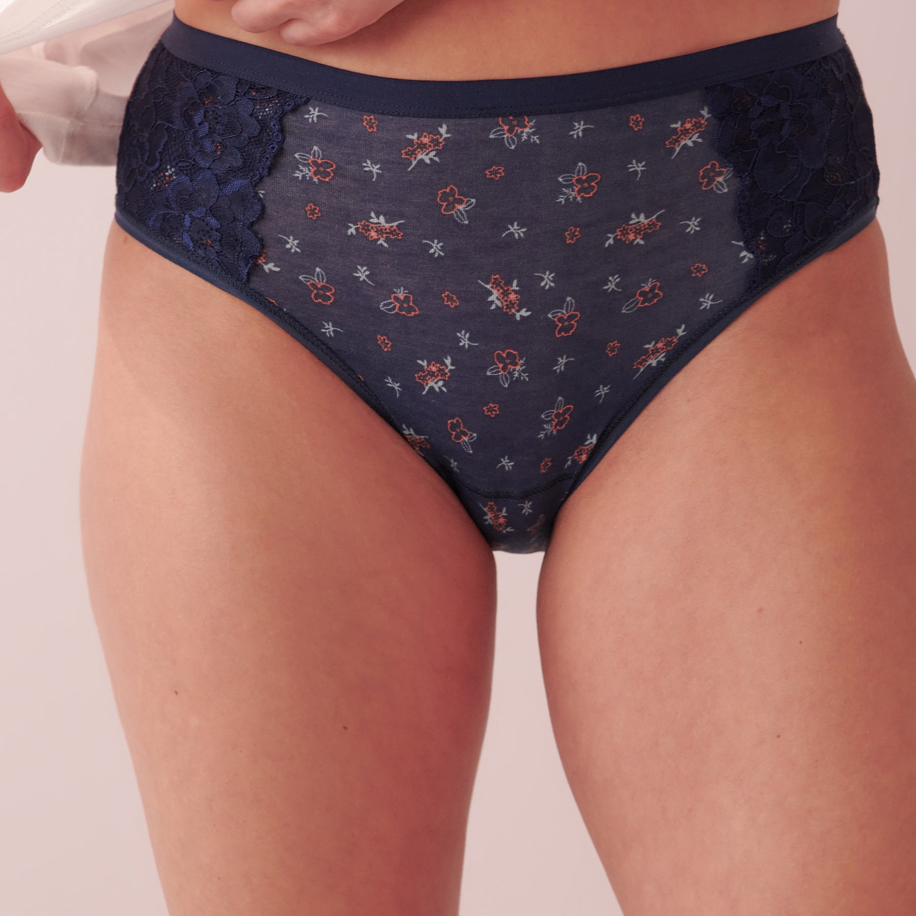 Front of the dark blue high waist bikini period panty - NEWEX