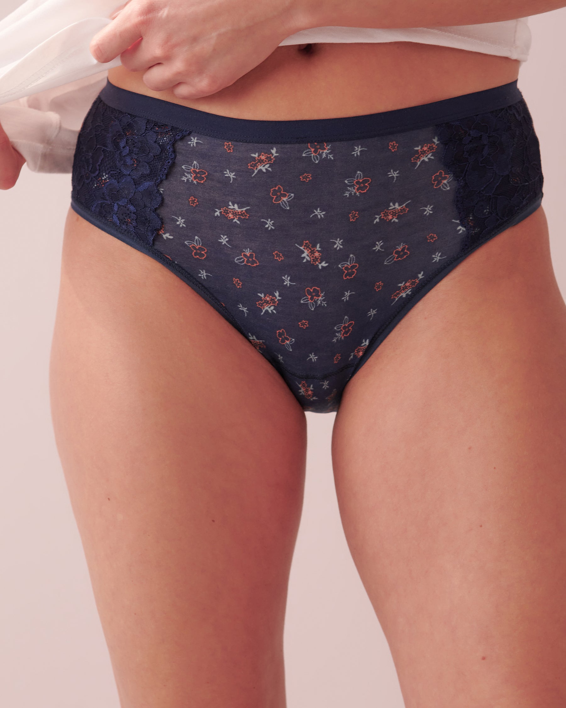 Front of the dark blue high waist bikini period panty - NEWEX